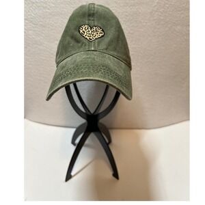 David and Young Olive Green Baseball Cap Leopard Heart Patch Casual Hat
